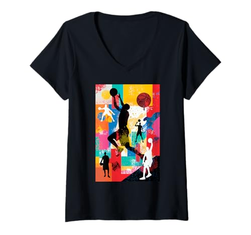Damen Basketball Hoops Athlete Slam Dunk Basket T-Shirt mit V-Ausschnitt Damen Basketball Hoops Athlete Slam Dunk Basket T-Shirt mit V-Ausschnitt von Seamless Teamwork Wins Basketball Match