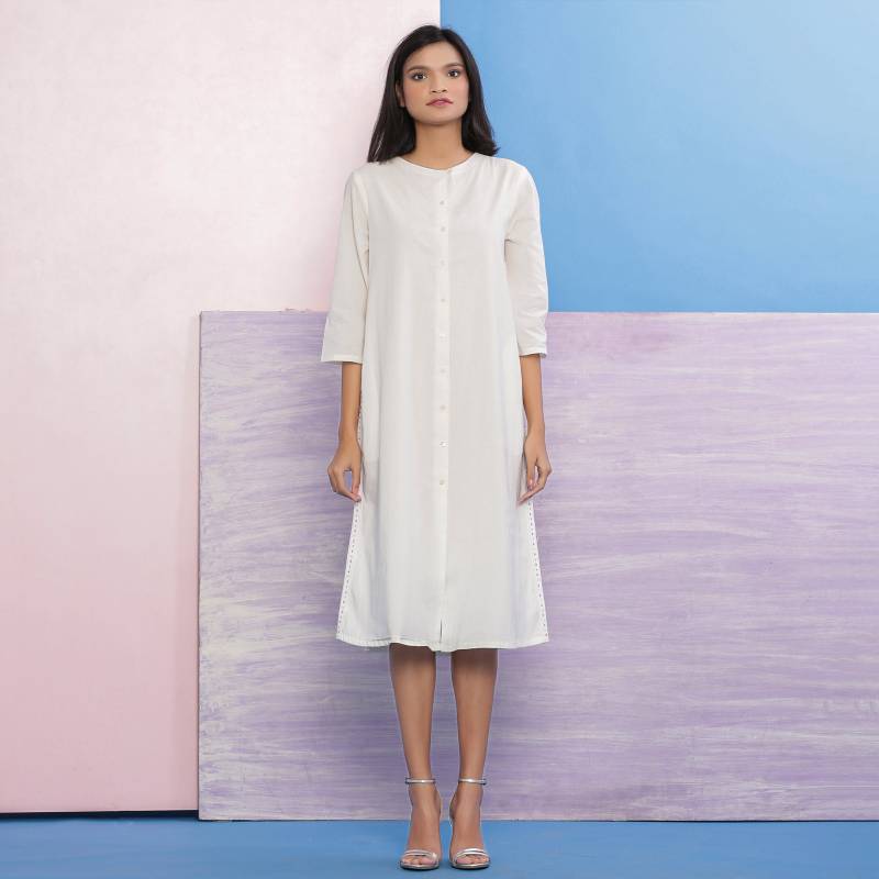 100% Baumwolle Bio-Weißes Hemdkleid, Handperlen-Spitzenkleid, Kleid Mit Taschen, Anpassbares Kleid, Übergröße, Zierlich, Groß Etsw von SeamsFriendlyIndia