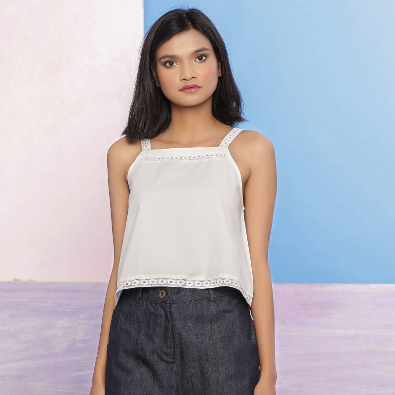 100 % Bio-Baumwolle Top, Spitze Leibchen Träger Festes Weißes Cami Anpassbares Relaxed Fit Plus Size, Zierlich, Groß Etsw von SeamsFriendlyIndia