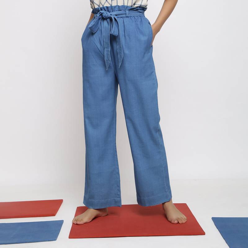 Handgesponnene Baumwolle Paperbag Hose, Anpassbare Hose Für Frauen, Mittelhohe Mit Weitem Bein Und Taschen Cw Etsw von SeamsFriendlyIndia