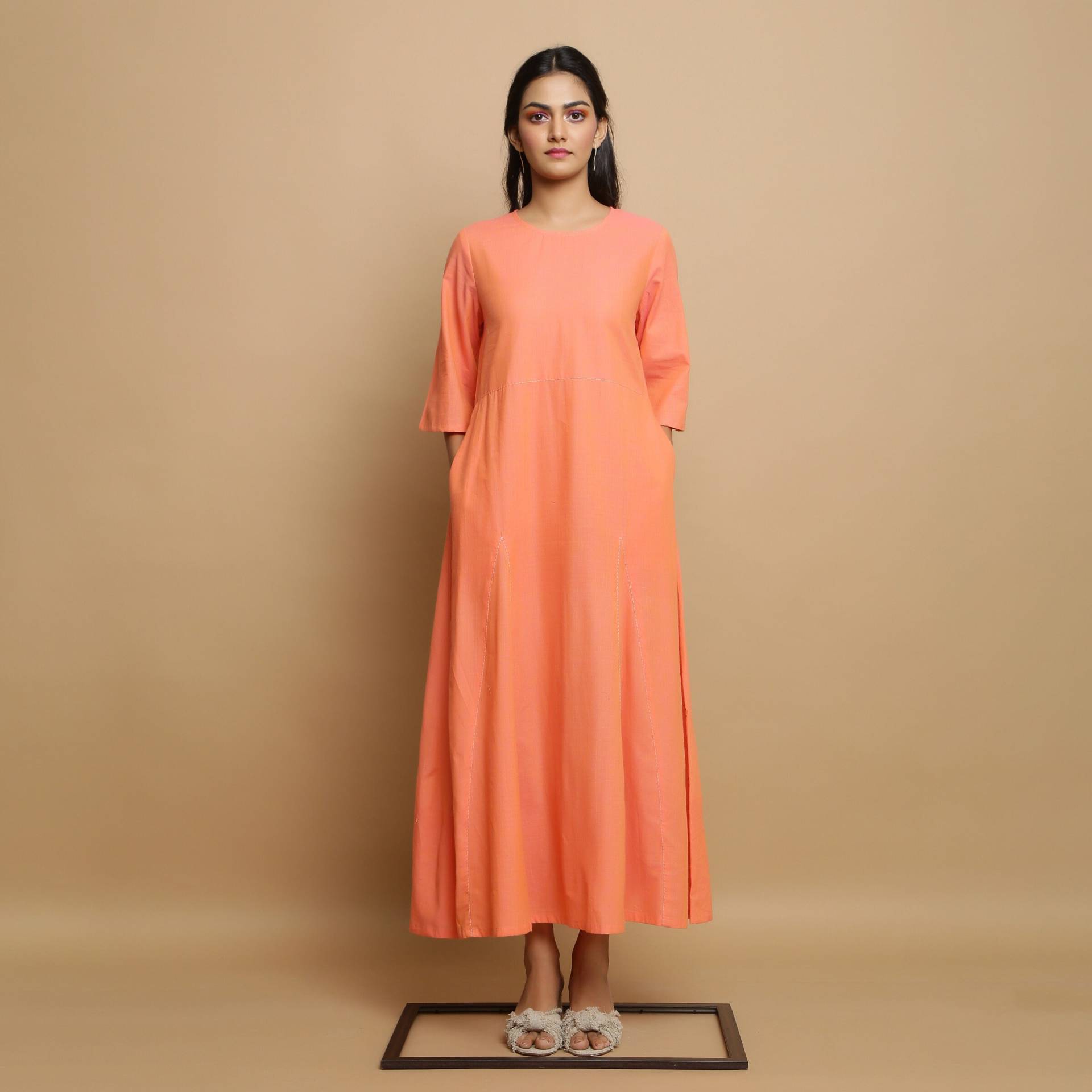 Lachsrosa 100% Baumwolle Godet Dress, Solid Flared Anpassbares Kleid Mit Taschen, Maxi Kleid, Plus Size, Petite, Tall Etsw von SeamsFriendlyIndia