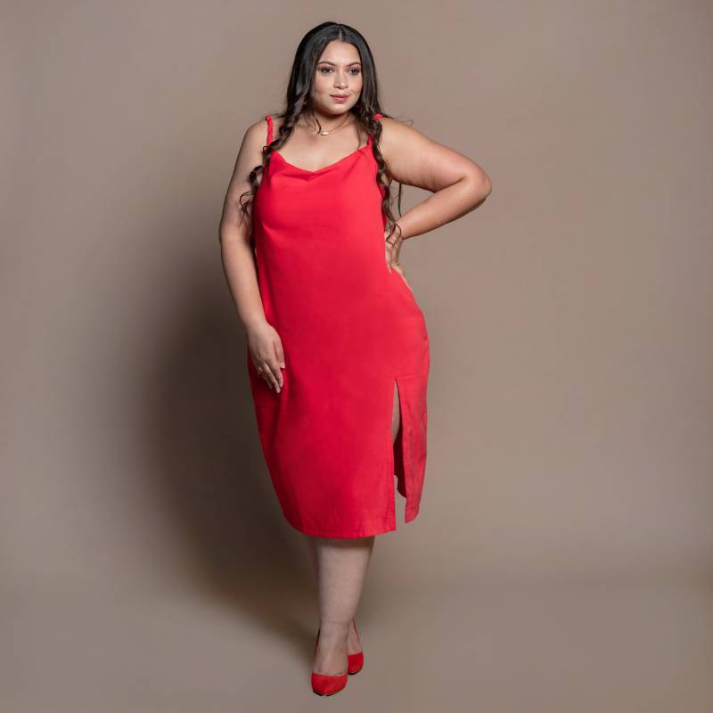 Rote Baumwolle Samt Slip Kleid, A-Line Midi Wasserfallausschnitt Anpassbares Kleid Etsw von SeamsFriendlyIndia