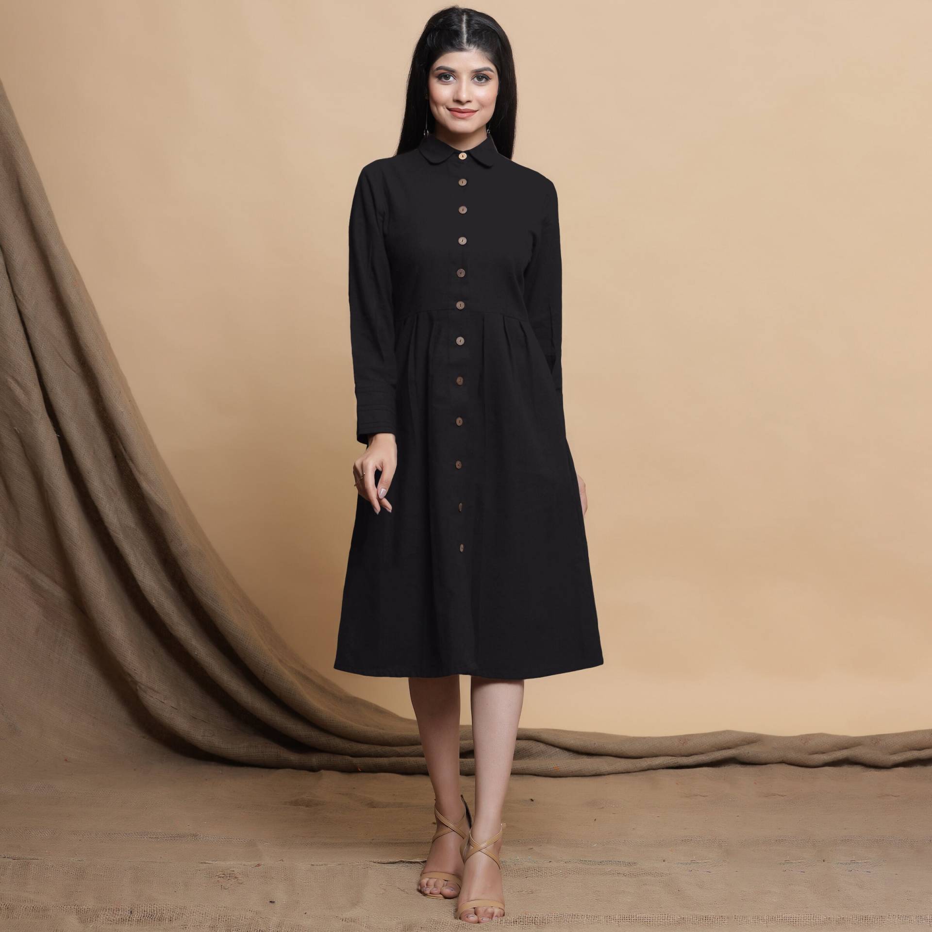 Schwarzes Knielanges Abendkleid Aus Baumwollflachs, Hemdkleid Mit Taschen, Anpassbares Kleid, Plus Größe, Zierlich, Groß Etsw Schwarzes Knielanges Abendkleid Aus Baumwollflachs, Hemdkleid Mit Taschen, Anpassbares Kleid, Plus Größe, Zierlich, Groß Etsw von SeamsFriendlyIndia