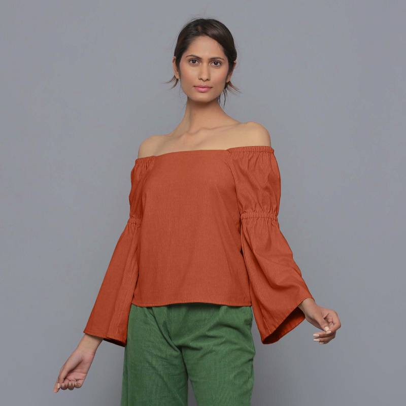 Sunset Rust Boho Top, Pistazie Cord Off-Shoulder Top Etsw von SeamsFriendlyIndia