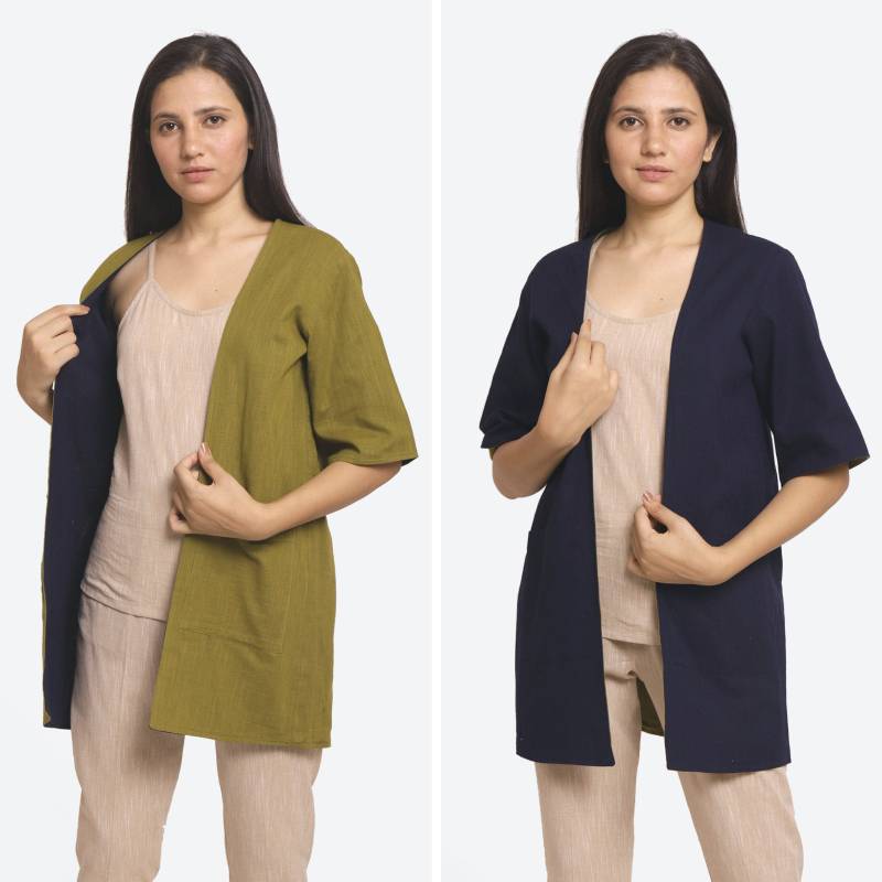 Wendbare Feste Baumwolle Flachs Overlay, Overlay Für Frauen, Vorne Offene Kurze Anpassbare Mit Taschen Etsw von SeamsFriendlyIndia