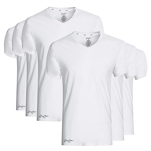 Sean John 6er-Pack Herren Essential V-Ausschnitt Unterhemden - Atmungsaktiv, Tagless, Baumwolle Herren T-Shirt - T-Shirts für Männer Pack, Weiss/opulenter Garten, XL von Sean John