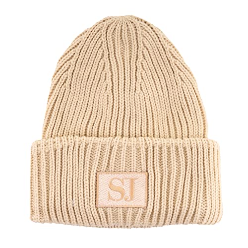 Sean John Monogram Patch Knit Mütze Strickmütze Wintermütze beige von Sean John