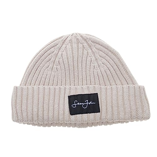 Sean John Monogram Patch Knit Mütze Strickmütze Wintermütze beige von Sean John