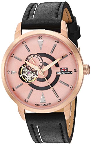 Seapro Herren-Armbanduhr, elliptisch, Edelstahl, japanisch, automatisch, Kalbsleder, Schwarz, 20 Stück (Modell: SP0144) von Seapro