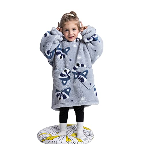 SearchI Tragbare Decke Hoodie für Kinder,Super Weiches Warmes und Bequemes Sherpa Hoodie Sweatshirt Blanket mit Tasche für kleine Mädchen und Jungen von SearchI