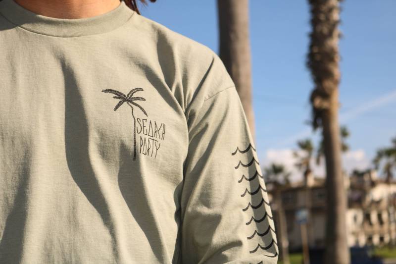 Waves Print Langarm Baumwollhemd - Army Green von SearchPartyApparel