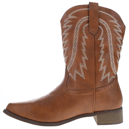 Searchers SC200917BRM Cowboy-Stiefel für Herren, quadratisch, bestickt, Größe M, Braun von Searchers