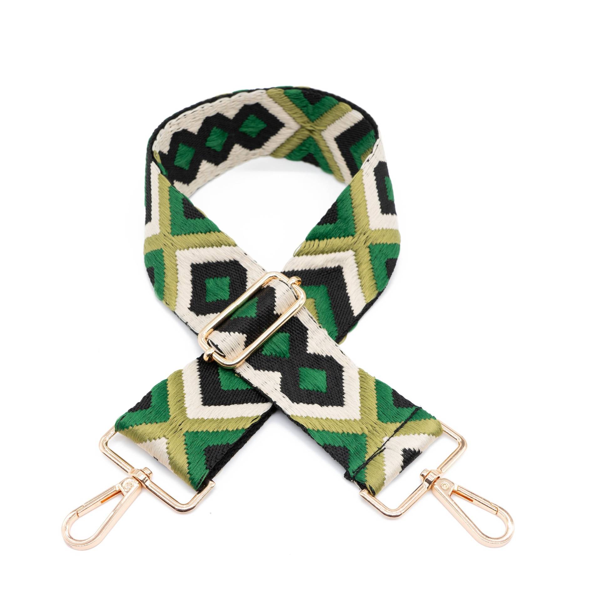 Taschengurt Ikala | Schwarz Smaragd Khaki Creme, Karabiner Gold Breiter Schultergurt F. Taschen Schulterriemen Taschenriemen Umhängegurt von SeasaraShop