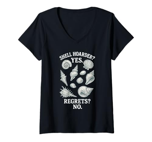 Damen Muschel Hoarder Funny Seashell Jagd Muschel T-Shirt mit V-Ausschnitt Damen Muschel Hoarder Funny Seashell Jagd Muschel T-Shirt mit V-Ausschnitt von Seashell Collecting Sheller Beachcombing Design