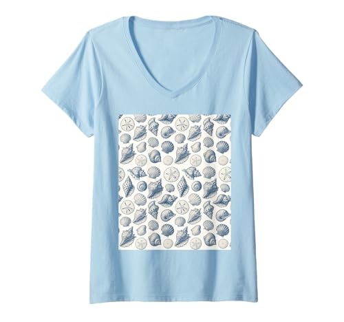 Damen Maritime Muscheln Muster Strand Sommer Urlaub T-Shirt mit V-Ausschnitt Damen Maritime Muscheln Muster Strand Sommer Urlaub T-Shirt mit V-Ausschnitt von Seashell Hunter Beach Vacation Seashell Pattern