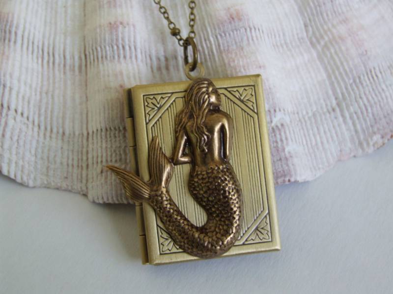 Meerjungfrau Melangeet, Halskette, Anhänger, Strand Schmuck, Andenken, Lange Statement Doppeltes Bild Melange von SeashoreStories