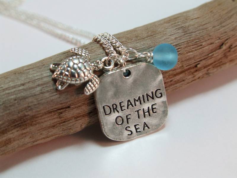 Träumen Sie Von Meer-Halskette, Schildkröte Meer Glas Halskette, Sterling Silber Lange Halskette Träumen Sie Von Meer-Halskette, Schildkröte Meer Glas Halskette, Sterling Silber Lange Halskette von SeashoreStories