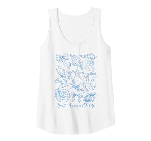 Damen Muscheln und Schleifen Drift Away With Me Coastal Ocean Thema Tank Top Damen Muscheln und Schleifen Drift Away With Me Coastal Ocean Thema Tank Top von Seaside Coastal Vibes Graphic Apparel Co.