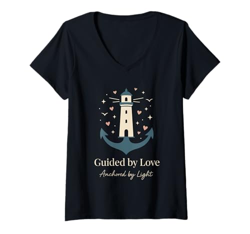 Damen Leuchtturm Nautische Küste Urlaub Lichtturm Beach Town T-Shirt mit V-Ausschnitt Damen Leuchtturm Nautische Küste Urlaub Lichtturm Beach Town T-Shirt mit V-Ausschnitt von Seaside Lighthouse Maritime Nostalgia Lighthouse