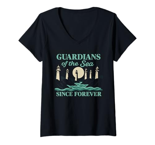 Damen Leuchtturm Nautische Küste Urlaub Lichtturm Beach Town T-Shirt mit V-Ausschnitt Damen Leuchtturm Nautische Küste Urlaub Lichtturm Beach Town T-Shirt mit V-Ausschnitt von Seaside Lighthouse Maritime Nostalgia Lighthouse