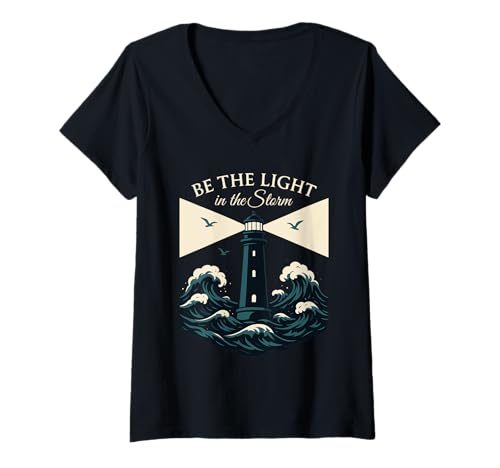 Damen Leuchtturm Nautische Küste Urlaub Lichtturm Beach Town T-Shirt mit V-Ausschnitt Damen Leuchtturm Nautische Küste Urlaub Lichtturm Beach Town T-Shirt mit V-Ausschnitt von Seaside Lighthouse Maritime Nostalgia Lighthouse
