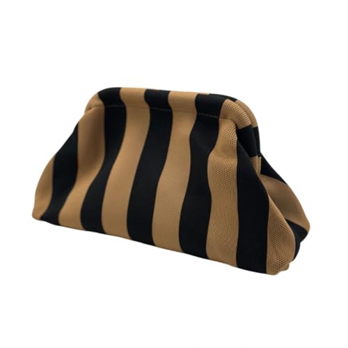 Seaside No.64 – Modernes Täschchen mit Schnappverschluss - stylische Clutch in versch. Designs - verwendbar als Beauty Bag/Kulturbeutel/Make Up Tasche (Dünne Streifen schwarz/camel) von Seaside No.64