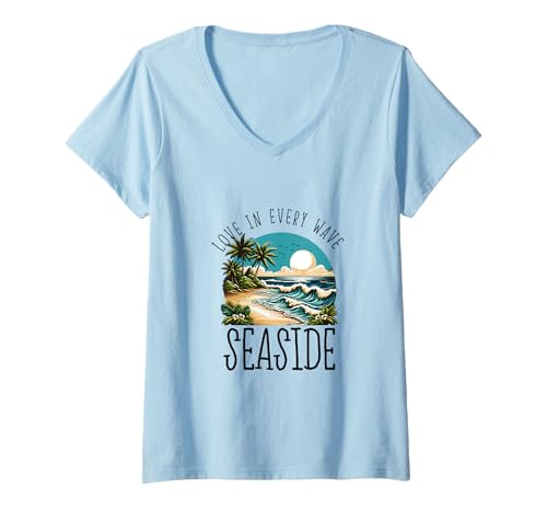 Damen Liebe in jeder Welle - Seaside T-Shirt mit V-Ausschnitt Damen Liebe in jeder Welle - Seaside T-Shirt mit V-Ausschnitt von Seaside in California Designs