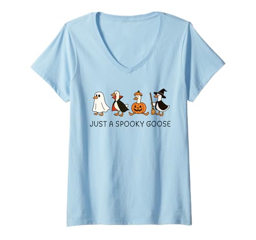 Damen Just A Spooky Goose Halloween Silly Goose Funny Halloween T-Shirt mit V-Ausschnitt von Season Just A Spooky Goose Halloween Costume