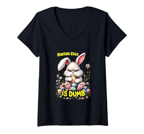 Damen Grumpy Bunny Easter Rebels Ostern Festlicher Humor Lustiger Hase T-Shirt mit V-Ausschnitt von Seasonal Bunny Lover Gear Festive Humor Fans Tees