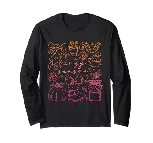 Cozy Season Herbst Kürbis Herbst Schleife Kerze Hut Schal Stiefel Langarmshirt Cozy Season Herbst Kürbis Herbst Schleife Kerze Hut Schal Stiefel Langarmshirt von Seasonal Cozy Autumn Fall Holiday Graphic Outfit