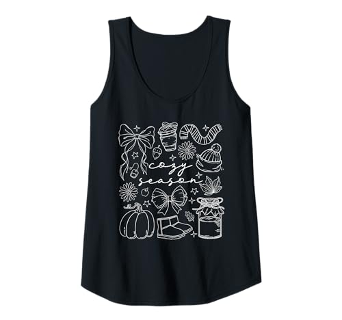 Damen Cozy Season Herbst Kürbis Herbst Schleife Kerze Hut Schal Stiefel Tank Top Damen Cozy Season Herbst Kürbis Herbst Schleife Kerze Hut Schal Stiefel Tank Top von Seasonal Cozy Autumn Fall Holiday Graphic Outfit