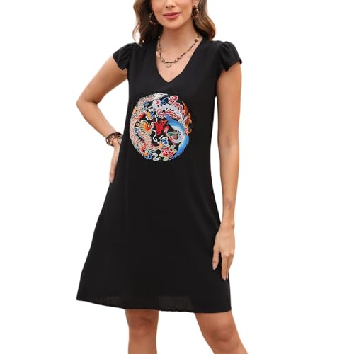 Seasonal Boho Kleidung Damen, Sommerkleid Damen Elegant Kleider Casual V Ausschnitt, Folklore Besticktes Kleid in A-Linie, Hippie Lose Kurzarm Strandkleider Sommer Flowy Bohemian Tunika von Seasonal