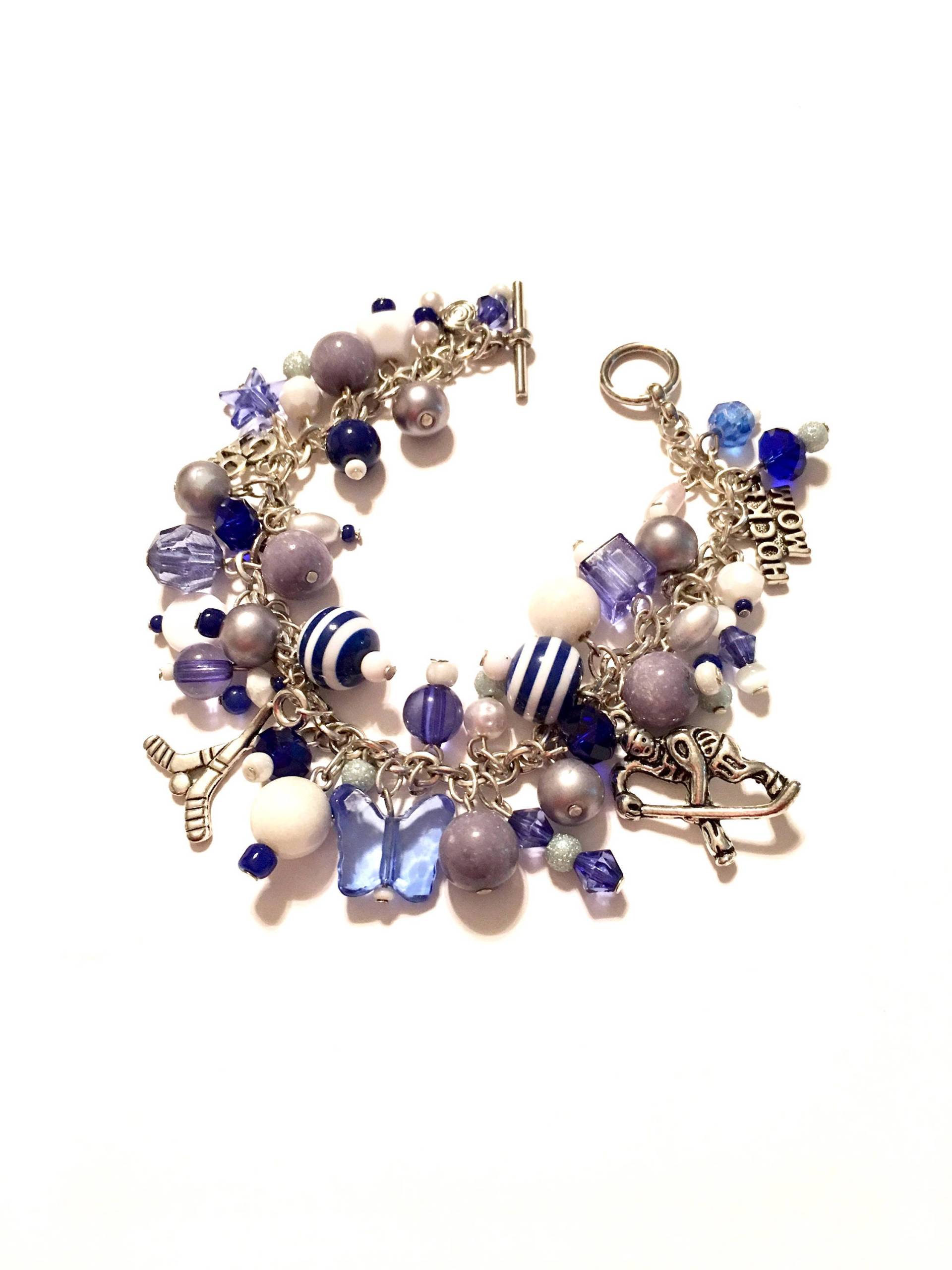 Armband. Eishockey Mama. Blau, Grau Und Weiß. Bettelarmband. Verdoppeln Sie Die Charms von SeasonalMarie