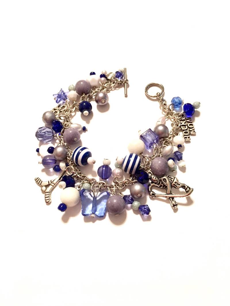 Armband. Eishockey Mama. Blau, Grau Und Weiß. Bettelarmband. Verdoppeln Sie Die Charms Armband. Eishockey Mama. Blau, Grau Und Weiß. Bettelarmband. Verdoppeln Sie Die Charms von SeasonalMarie