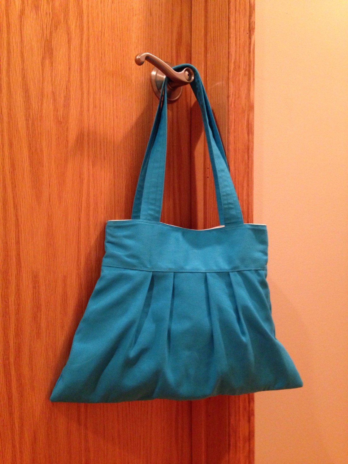 Blaue Handtasche, Plissiert, Canvas Gefüttert, Über Der Schulter, Druckknopfverschluss von SeasonalMarie