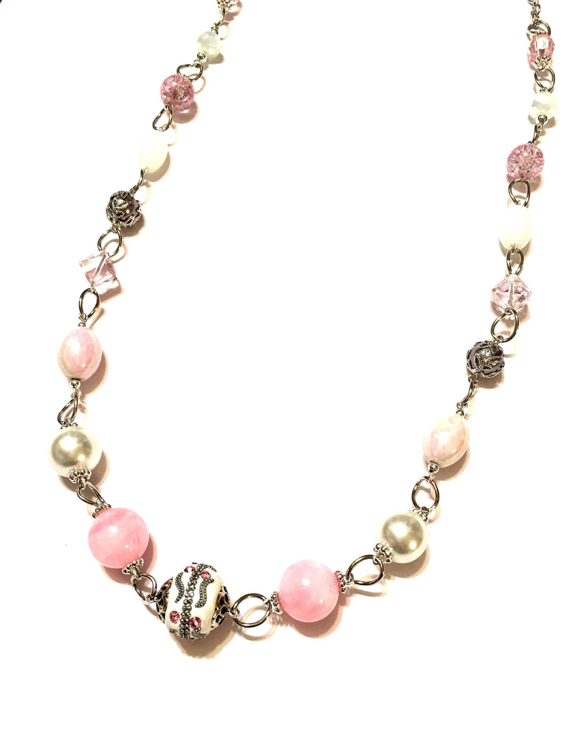 Halskette. Rosa, Weiß Und Silber Perlen. Kette von SeasonalMarie