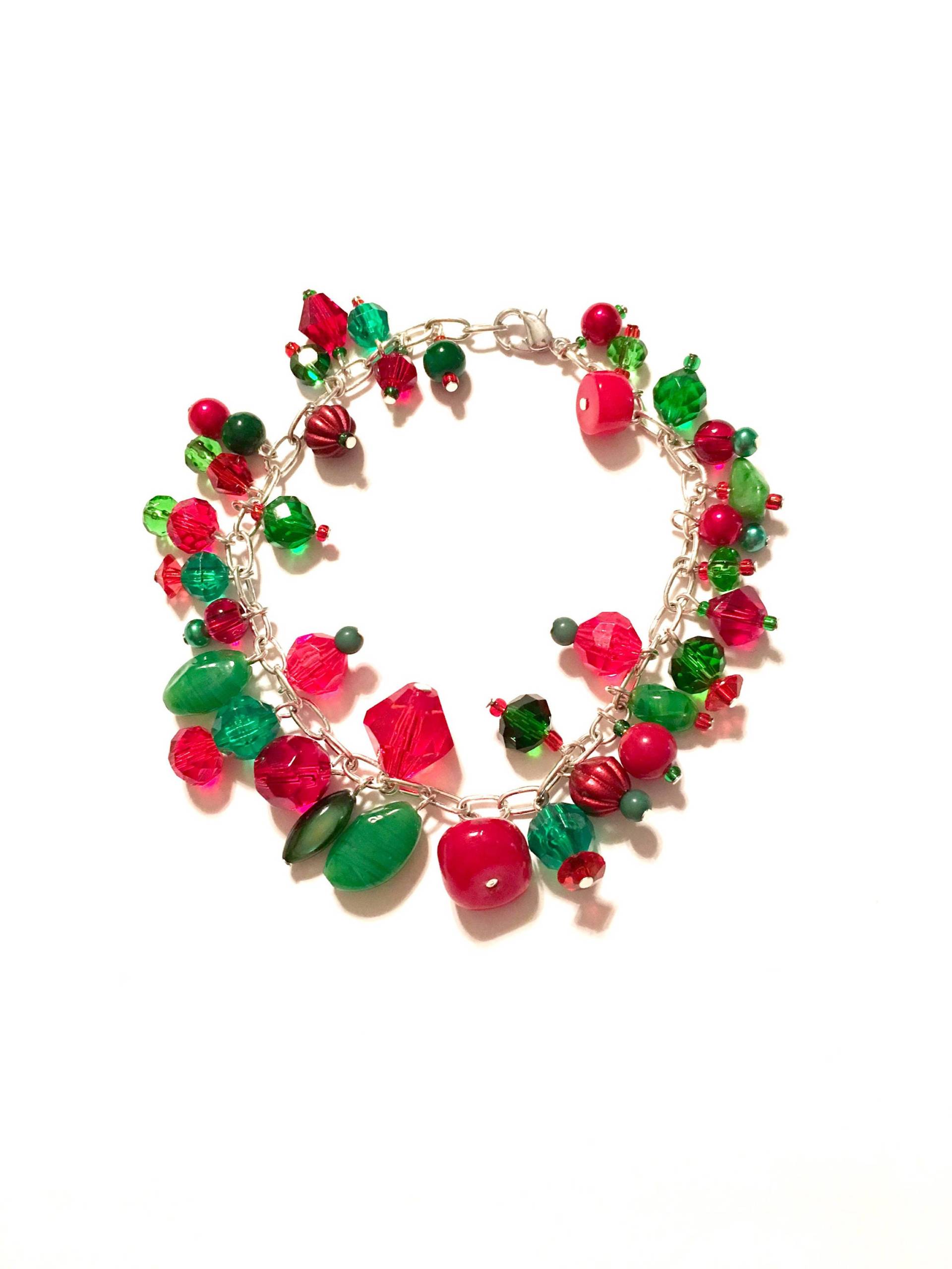 Urlaub Weihnachten Rot Grün Und Silber Armband. 8 Zoll. Silberkette von SeasonalMarie