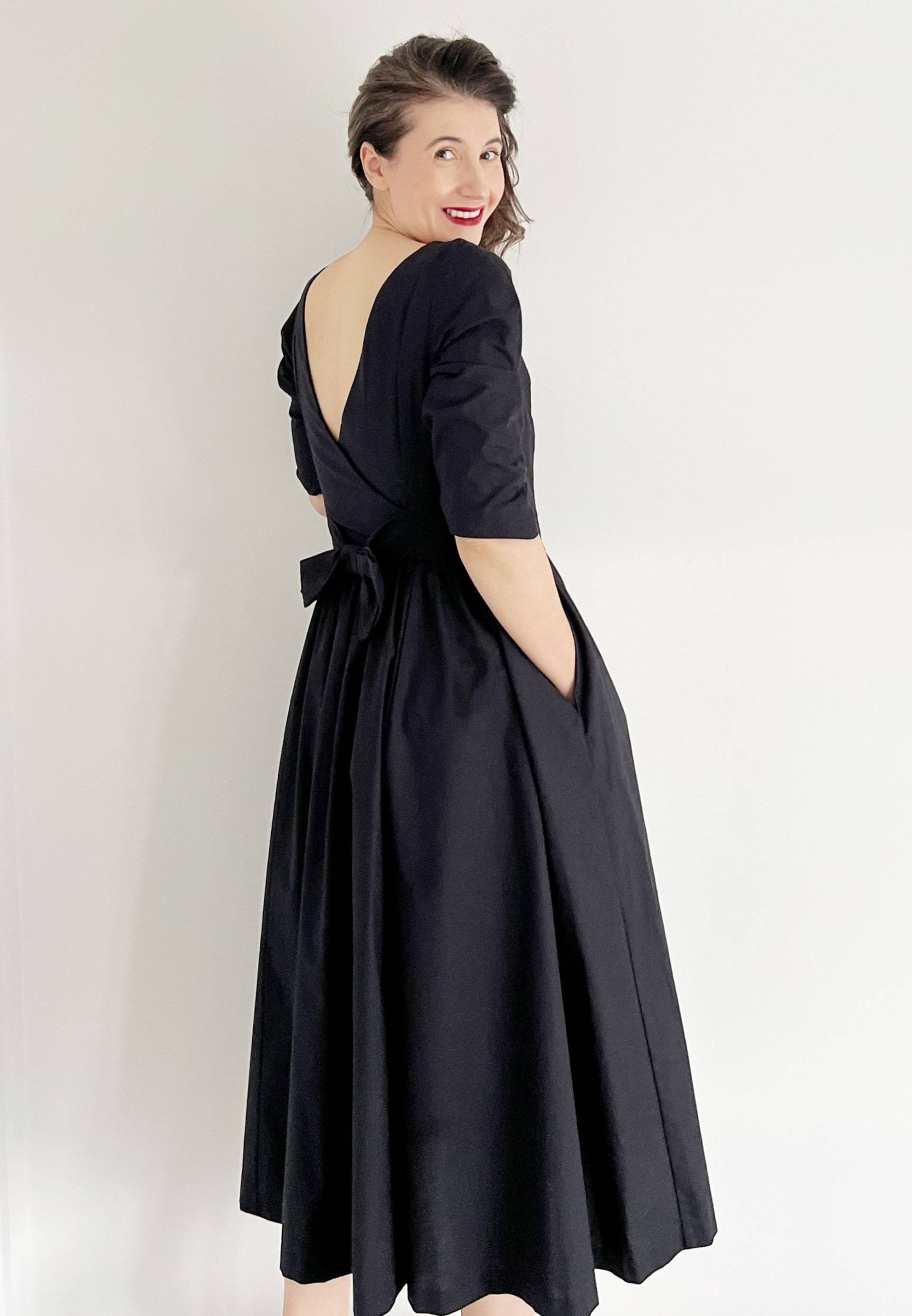 Vintage Laura Ashley Kleid | 12 14 Schwarzes Mit Bogen Zurück Brautjungfer Audrey Hepburn Stil von SeasonallyDressed