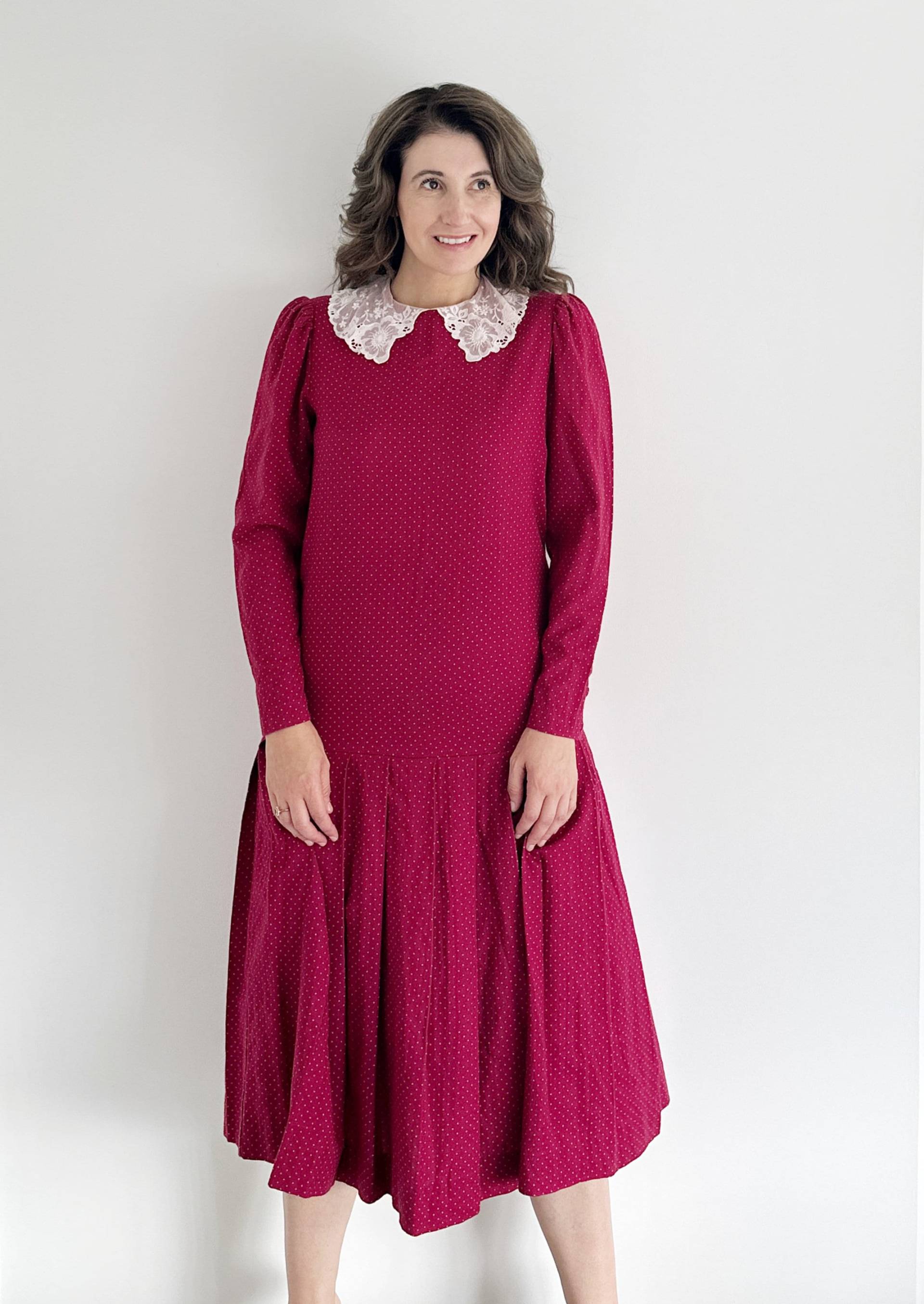 Vintage Laura Ashley Kleid | Uk 10 Herbst Winter Rosa Wollmix Mit Spitzenkragen Weihnachtskleid von SeasonallyDressed