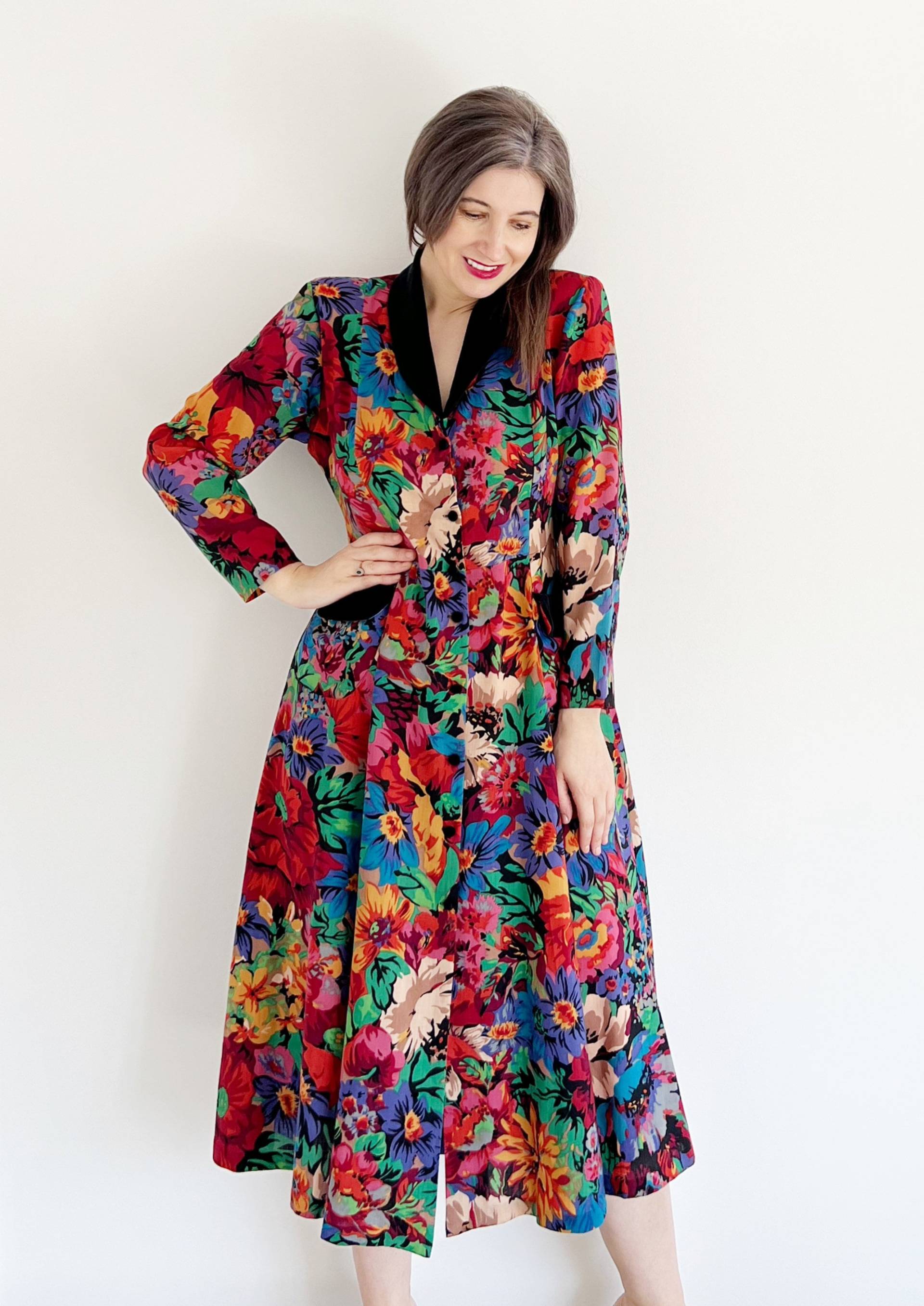 Vintage Liberty Kleid | 14 Reine Wolle Helle Blumenkleid Mit Taschen Herbst Winter von SeasonallyDressed