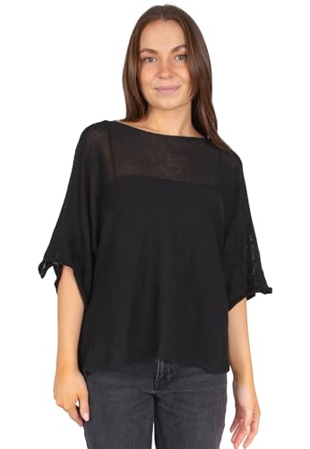 Damen Loch Strickshirt Kurzarm Shirt – Luftig & leicht für Frühling & Sommer - Fleur (Schwarz) von Seasons of April