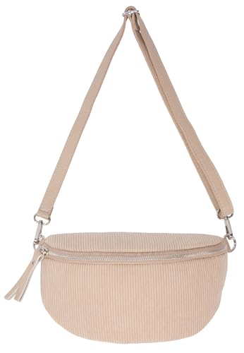 Seasons of April Damen Cord Umhängetasche Crossbody Bag Schultertasche mit Ledergürtel | Vielseitig & Stilvoll - Kimiko (beige) von Seasons of April