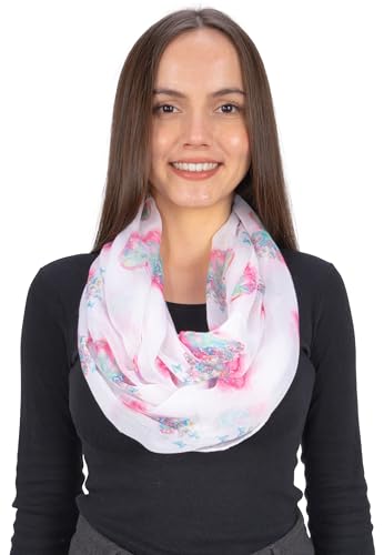 Seasons of April Damen Loop Schal – Dünner, Leichter & Weicher Schal mit Künstlerischem Herz- & Schmetterlingsdesign - Amira (M251 Pink) von Seasons of April