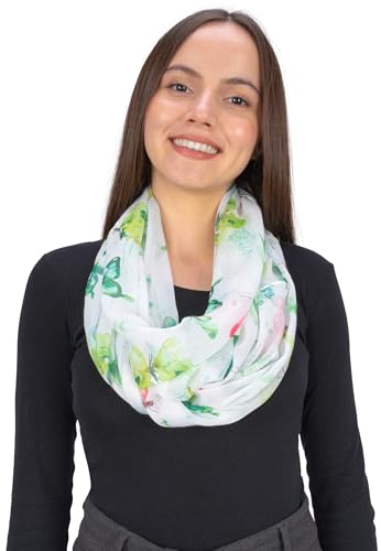 Seasons of April Damen Loop Schal mit Aquarell Schmetterlingsmuster, Weich, Leicht & Dünn aus Viskose-Seide - Emily (M241 Grün) von Seasons of April
