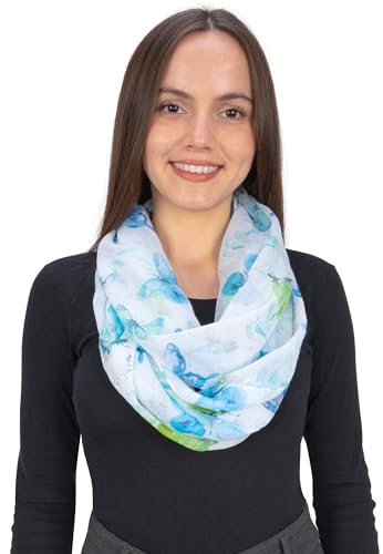 Seasons of April Damen Loop Schal mit Aquarell Schmetterlingsmuster, Weich, Leicht & Dünn aus Viskose-Seide - Emily (M242 Blau) von Seasons of April