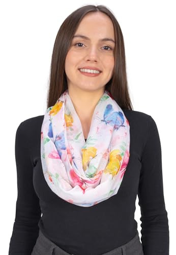 Seasons of April Damen Loop Schal mit Aquarell Schmetterlingsmuster, Weich, Leicht & Dünn aus Viskose-Seide - Emily (M243 Multicolor) von Seasons of April