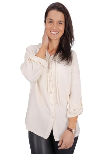 Seasons of April Damen Musselinbluse aus 100% Baumwolle, Oversized, Halbarm & mit Kapuze - Camila (Creme, L/XL) von Seasons of April