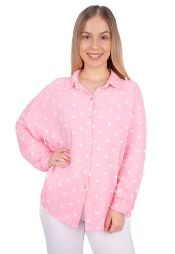 Seasons of April Damen Musselinbluse mit Herz Herzen aus 100% Baumwolle Oversized - Liya (Light pink weiß) von Seasons of April
