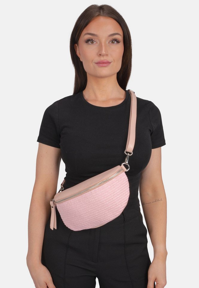 Seasons of April Gürteltasche JUNA CROSSBODY BAG SIZE M, Damen Raffia Ledertasche: Umhängetasche Gürteltasche, verstellbar von Seasons of April