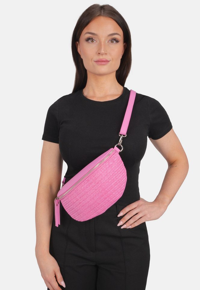 Seasons of April Gürteltasche JUNA CROSSBODY BAG SIZE M, Damen Raffia Ledertasche: Umhängetasche Gürteltasche, verstellbar von Seasons of April